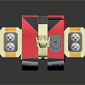 Red And Gold Mechanical Robot Figure With White Chest And Arm Cannons