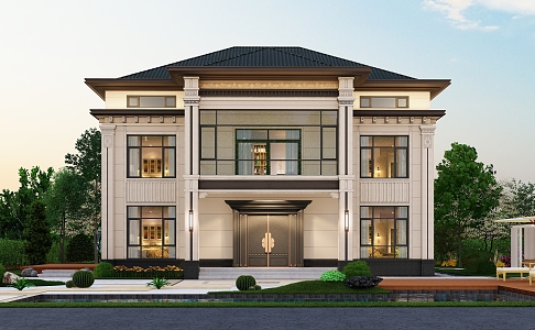 New Chinese-style two-story villa appearance su model 3d model