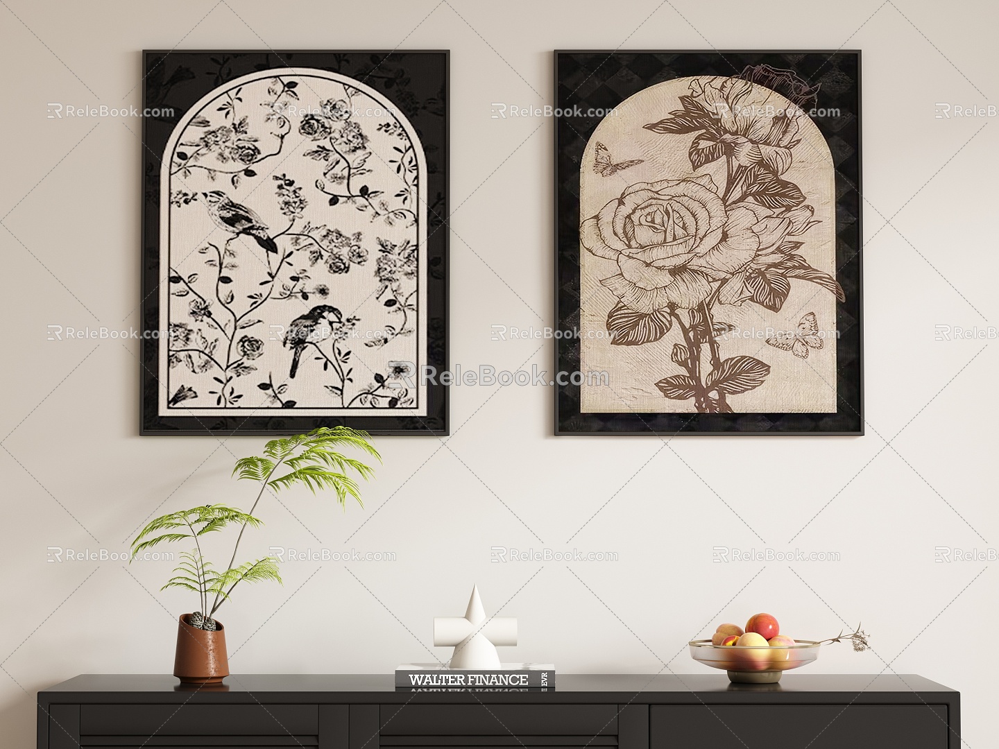 Ancient Style Decorative Painting Hanging Painting 3d model