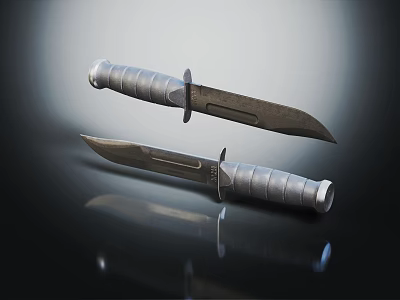 Tactical Military Style Knives With Sharp Metal Blades And Textured Grip Handles On Dark Background 3d model