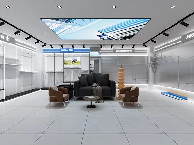 Modern Clothing Store Interior With White Tiled Floor Display Racks And Seating Area 3d model