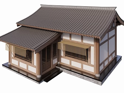Traditional Rural Self Built House With Tile Roof Wooden Structure And Windows 3d model