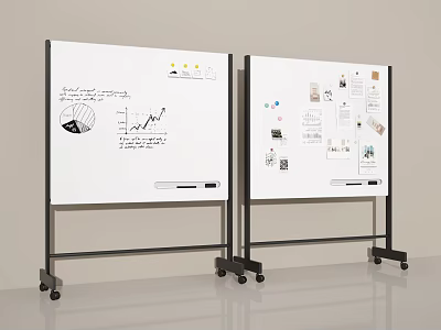 Functional Whiteboards With Handwritten Notes Charts Photos On Stands With Wheels 3d model