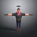 3D Cowboy Character Model With Floating Hat Pink Bandana And Outstretched Arms