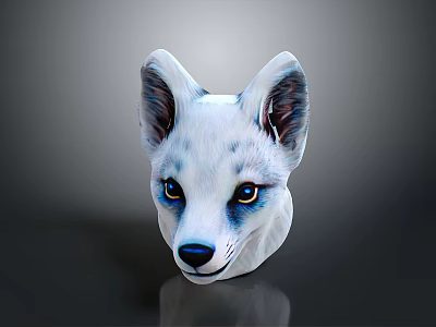 White Fur Fox Creature Character Head 3D Model With Blue Eyes 3d model