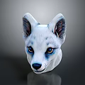 White Fur Fox Creature Character Head 3D Model With Blue Eyes