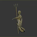 Golden Game And Movie Character Holding Trident With Flowing Cloak In Statue Form
