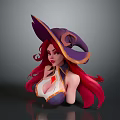 Witch Character with Red Long Hair Purple Hat and Ornate Costume Design