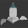 Pyramid Shaped Transparent Structure With Detailed Green Blue Interior Design And White Base Platform
