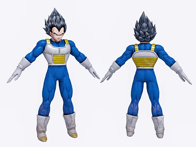 Game Anime Character Blue Battle Suit Yellow Armor Black Hair Front Back View 3d model