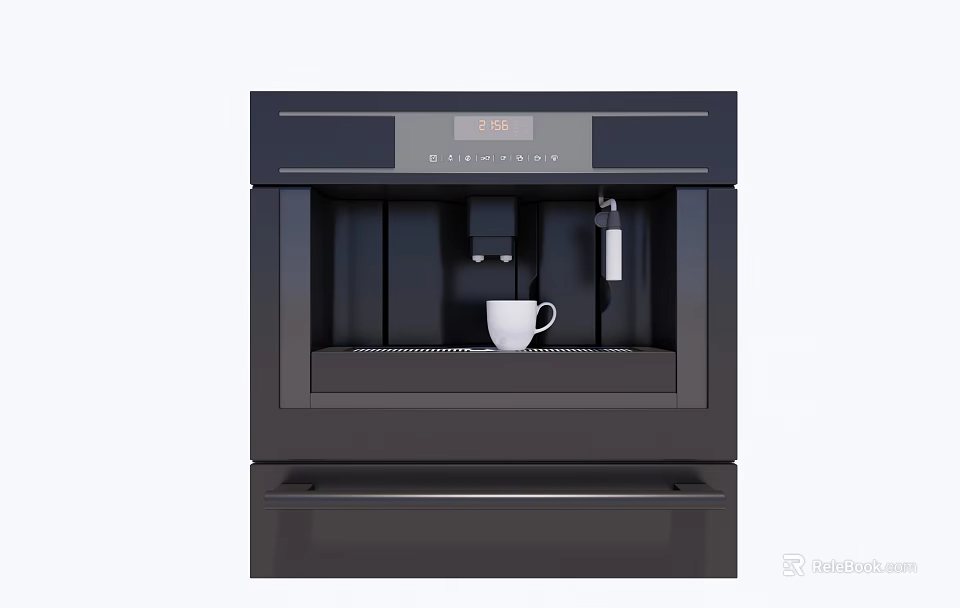 Sleek Modern Black Coffee Machine With Built in Cup And Digital Display Panel 3d model 