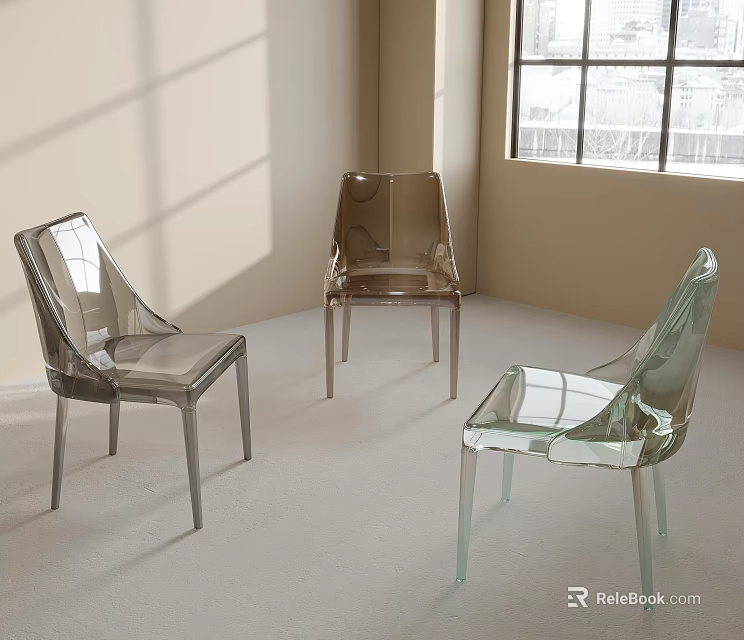 Transparent Modern Leisure Chairs In Various Colors For Bright Room With Window 3d model 