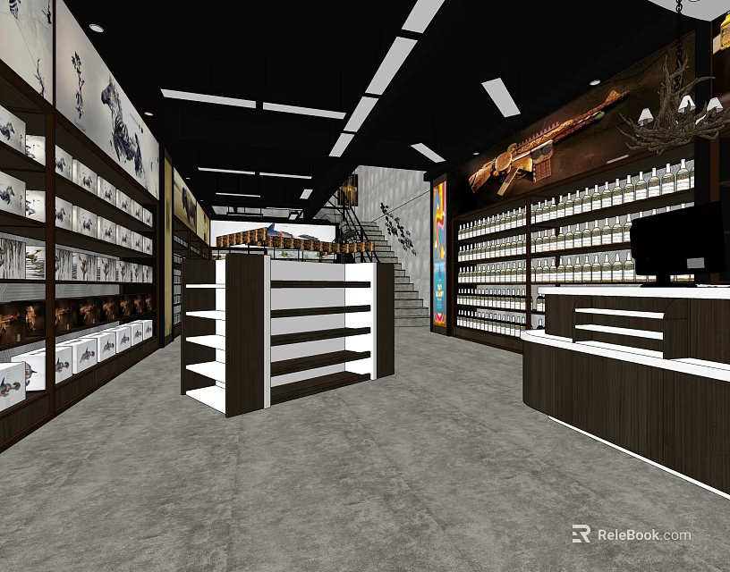 Modern Supermarket Department Store Interior With Shelves Products And Checkout Counter 3d model 