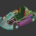 Blue Go Kart With Green Seat Frame Wheels And Engine Details