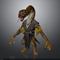 Mythical Tiger Hybrid Character With Humanoid Body Striped Fur And Yellow Feathers