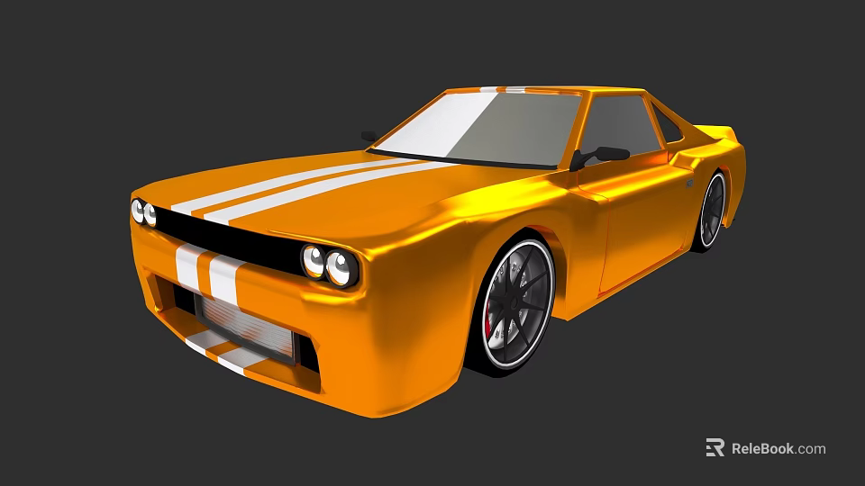 Orange Sports Car with White Stripes Two Door Design and Sporty Black Wheels 3d model 