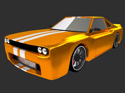 Orange Sports Car with White Stripes Two Door Design and Sporty Black Wheels 3d model