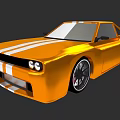 Orange Sports Car with White Stripes Two Door Design and Sporty Black Wheels