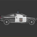 Gray Police Sedan With Blue Red Lights And Badge On Body