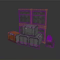 Industrial Storage Scene Components With Metal Frame Stacked Crates And Colored Boxes