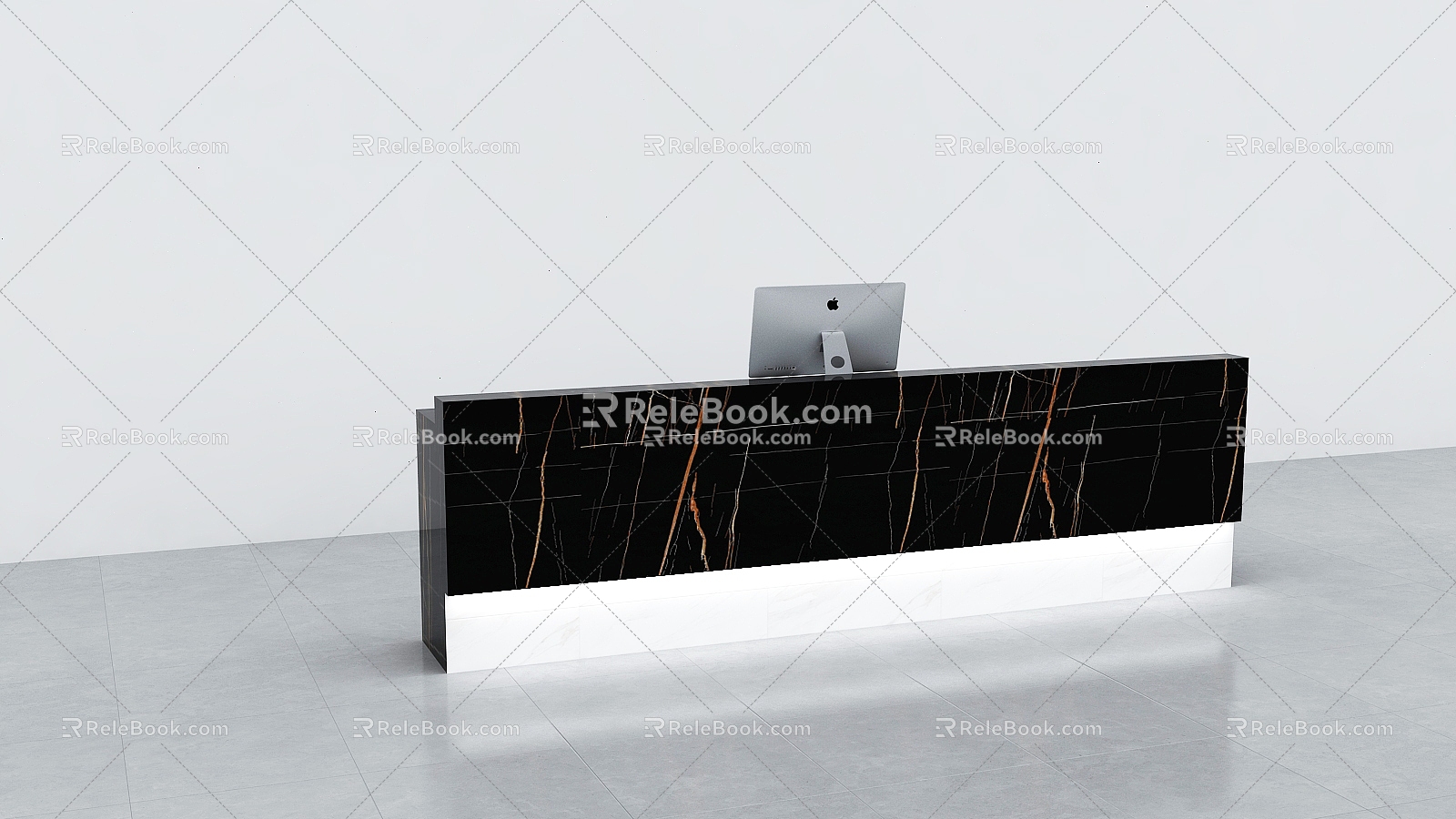 Simple black white marble reception desk computer 3d model