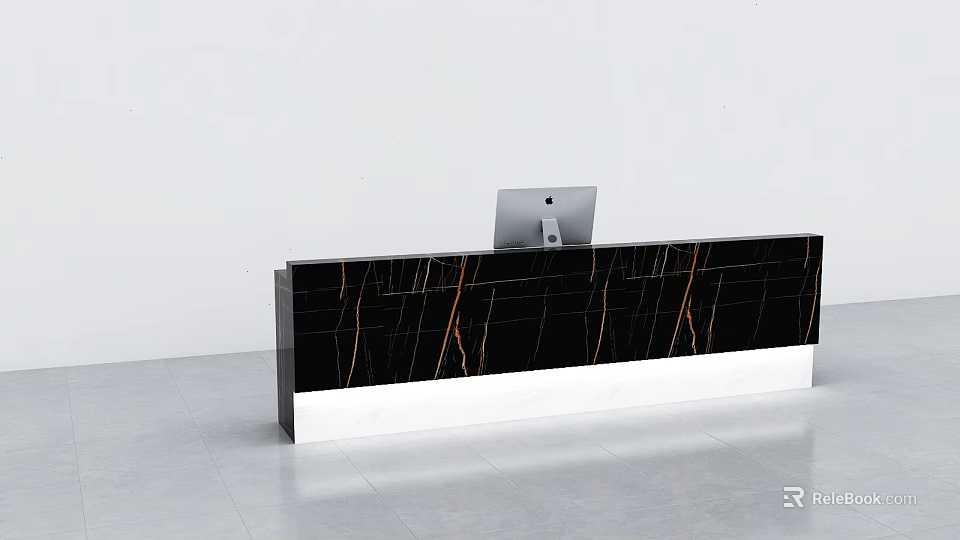Modern Reception Desk With Black Marble Surface Gold Veins And White Base 3d model 