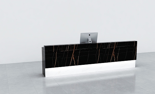 Simple black white marble reception desk computer 3d model