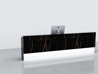 Simple black white marble reception desk computer 3d model