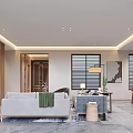 Modern Dining and Living Room Interior With Comfortable Sofa Wooden Coffee Table And Large Windows