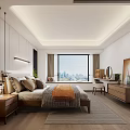 Modern Bedroom Interior With Wooden Wardrobe Bedside Lamps Recessed Lighting And Area Rug
