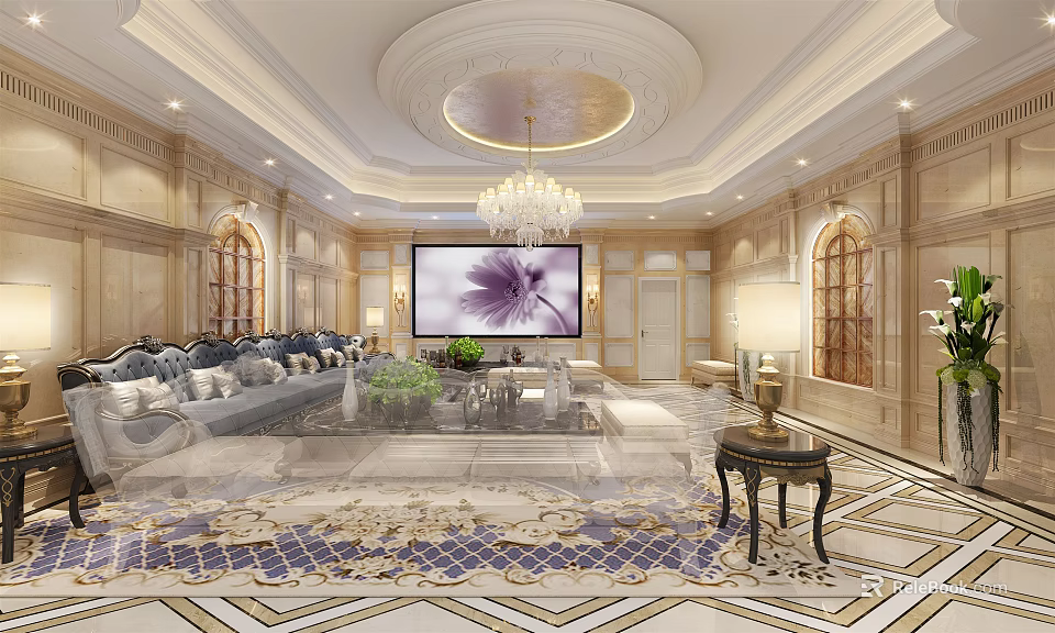 Luxury KTV Lounge Interior Design With Comfortable Sofa LED Screen And Audio System 3d model