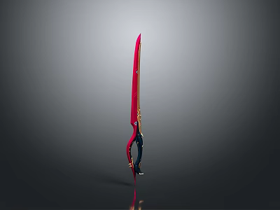 Red And Gold Long Blade Weapon With Modern Design And Shiny Finish 3d model