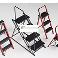 Red And Black Foldable Step Ladders With Different Step Designs For Home Use 3d model