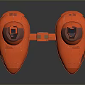 Two Shiny Orange Connected Futuristic Vehicles With Cockpits On Dark Background