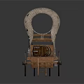 Vintage Covered Wagon With Curved Canvas Top And Wooden Wheel Structure