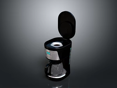 Black Electric Coffee Maker With Open Lid And Glass Carafe For Home Use 3d model