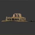 Ancient Ruined Scene With Arched Doorways Stone Steps Broken Walls And Mossy Ground