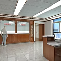 Chinese Style Lobby Interior With Wooden Reception Desk And Decorative Screens