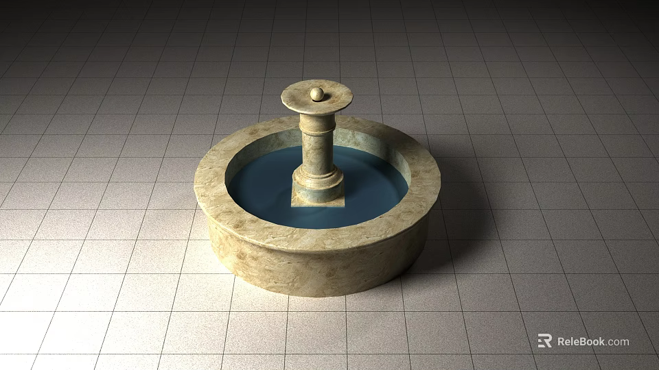 Round Stone Garden Ornament Fountain with Central Pillar and Circular Water Basin 3d model 