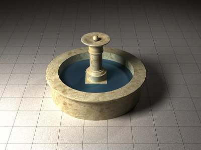 Round Stone Garden Ornament Fountain with Central Pillar and Circular Water Basin 3d model