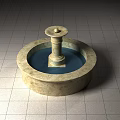 Round Stone Garden Ornament Fountain with Central Pillar and Circular Water Basin