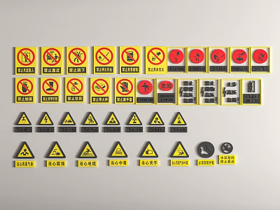 Various Traffic Signs With Warning Prohibition Symbols And Shapes 3d model