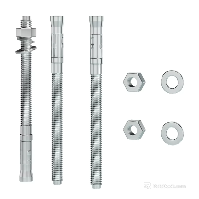 Durable Stainless Steel Threaded Rods With Nuts And Washers Hardware Set 3d model 