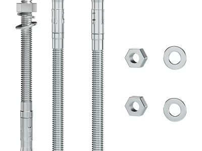 Durable Stainless Steel Threaded Rods With Nuts And Washers Hardware Set 3d model