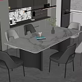 Modern Dining Room Interior With Marble Top Table Grey Chairs And Green Plant