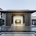 Traditional Chinese Courtyard Entrance With Classic Roof Columns Stone Pathway And Reflecting Pool