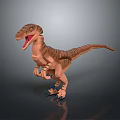 3D Velociraptor Dinosaur Character Model Standing With Open Mouth Sharp Teeth Brown Stripes 3d model