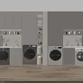 Modern Laundry Room Interior With Washing Machines Dryers Cabinets And Natural Light