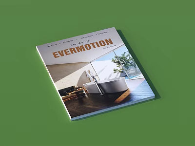 EVERMOTION Magazine Cover Featuring Modern Bathroom Interior With Bathtub And Green Plants 3d model