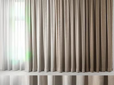Beige And White Light Filtering Pleated Curtains For Bright Window View 3d model